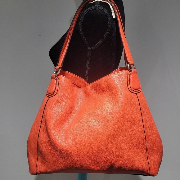 Coach Women's Edie Pebble Leather Shoulder Bag Orange Spacious Designer Colorful - Picture 7 of 13